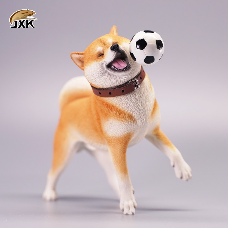 JXK 1/6 柴犬接飞盘玩足球搞笑狗手办仿真高端动物模型树脂摆件品