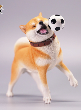 JXK 1/6 柴犬接飞盘玩足球搞笑狗手办仿真高端动物模型树脂摆件品