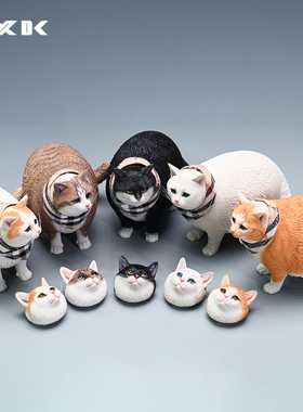 JXK 1/6 换头肥猫高端动物模型简约仿真宠物猫咪创意日常桌面摆件