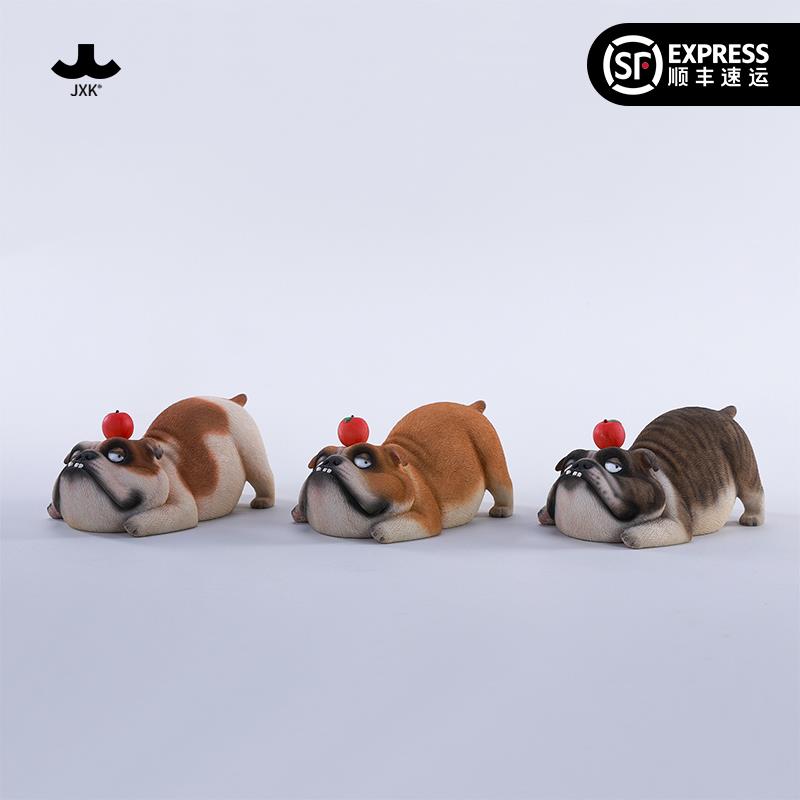 JXK Bull2.0 英国斗牛犬模型仿真动物丑萌卧姿小狗手办模型摆件