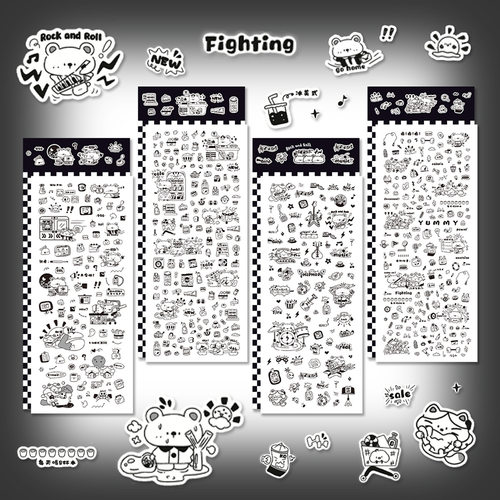 可一文创授权 国产原创黑白涂鸦贴纸可爱小元素DIY手帐素材点缀