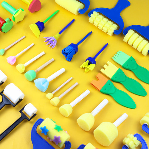 儿童绘画diy海绵拓印画刷幼儿早教涂鸦印章圆形蘑菇头滚筒刷子