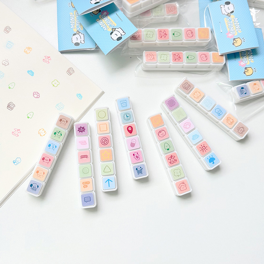 花墨 果冻日常基础 六联印章可爱卡通实用手帐日常装饰光敏印章