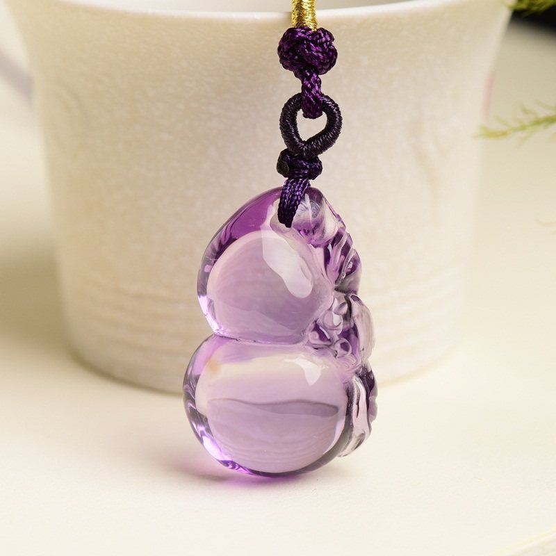 天然紫水晶葫芦吊坠福禄挂件蝙蝠福在眼前项链男女水晶饰品吉祥物