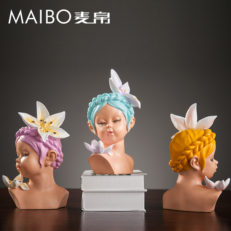 现代简约 唯美呆萌女神人像摆件 立体树脂摆设客厅书房家居装饰品