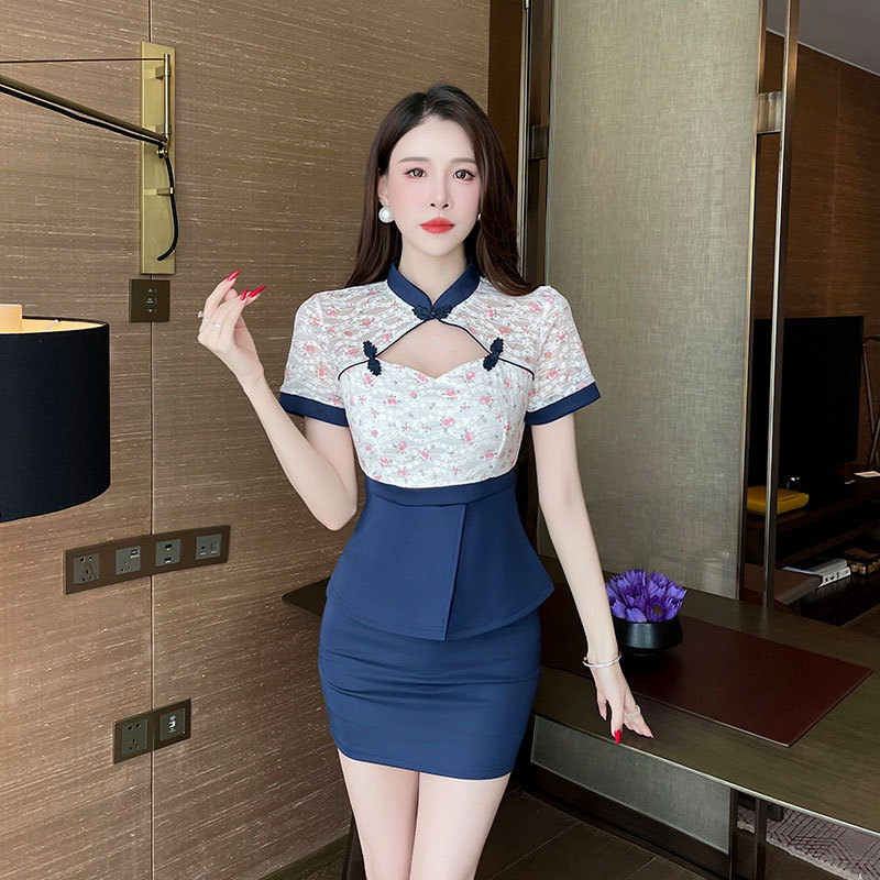 夜场工作服养生SPA桑拿技师服显瘦收腰夜店足浴沐足8635短袖裙子