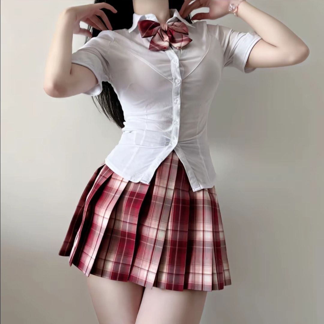 JK收腰衬衫碳灰jk制服黑丝纯欲性感收腰衬衫套装狗短jk热辣短袖夏