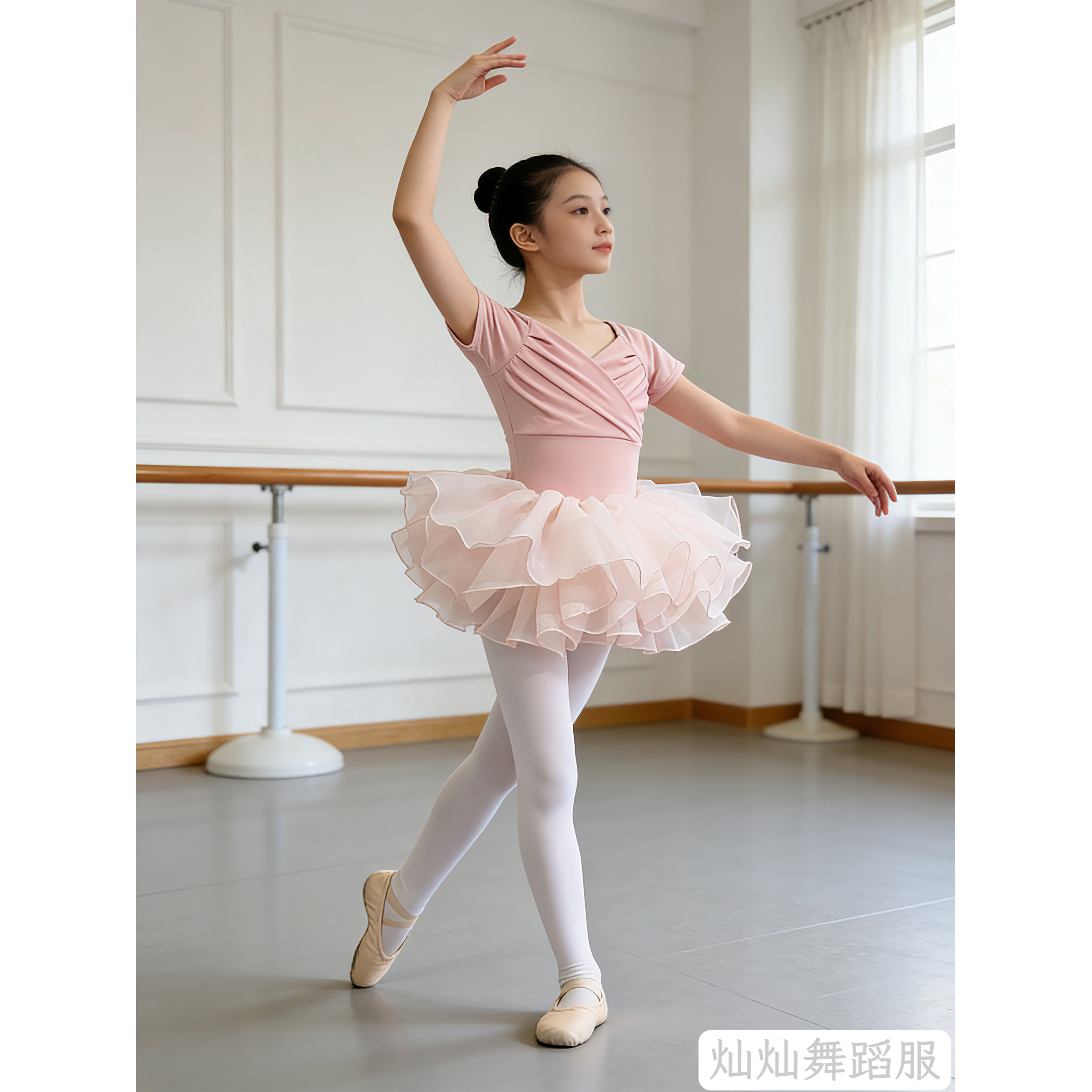 儿童长袖短袖女新款拼纱体服中国舞芭蕾舞民族舞练功服考级演出服