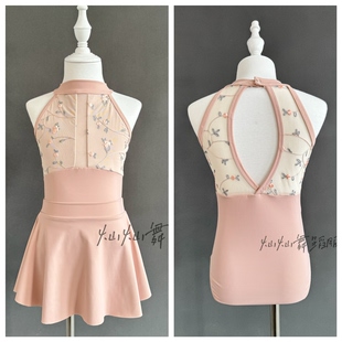 儿童舞蹈裙舞蹈服舞身荷裙叶边艺考练功服女童芭短裙子蕾丝演出服