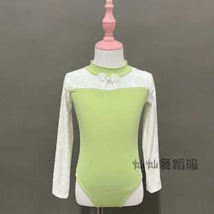 儿童女盘长袖 扣拼丝绒锦纶连体服民族舞练功服中国舞考级服练习服