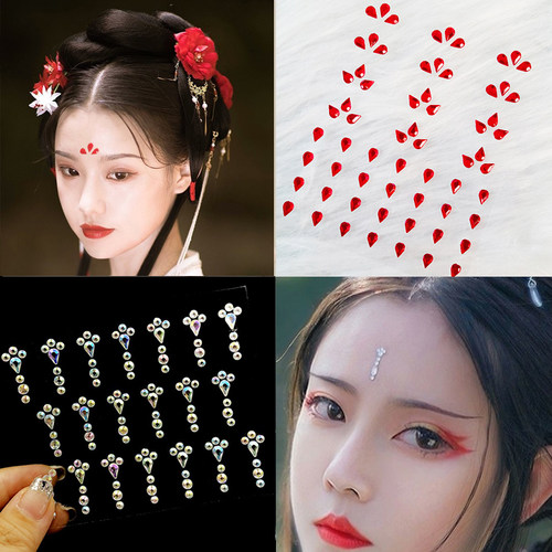 眉心贴花汉服珍珠水滴红色