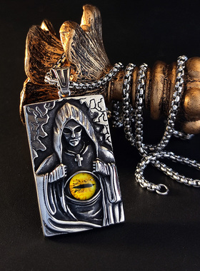 骷髅吊坠军牌朋克项链钛钢男生个性毛衣链长挂件霸气潮人诡异饰品