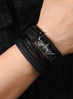 酷帅蝙蝠手链多层组合皮手环