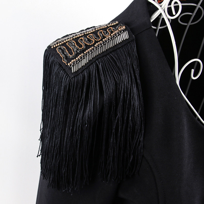 韩国时尚潮男女配饰品街舞朋克摇滚风外套西装胸针超长黑流苏肩章