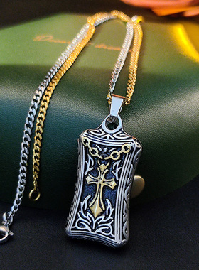 钛钢军牌吊坠男时尚十字架项链