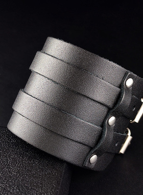 欧美嘻哈手链牛皮手环男朋克配饰