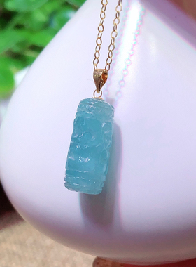 蓝碧玺回纹珠路路通吊坠项链18k金镶嵌蓝碧玺路路通女生日礼物