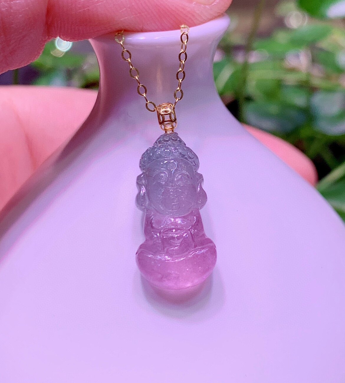 西瓜碧玺宝宝佛吊坠粉紫西瓜碧玺18k金镶嵌女生日礼物妈妈节礼物