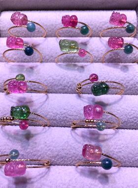 天然蓝碧玺镶嵌包金礼物貔貅戒指