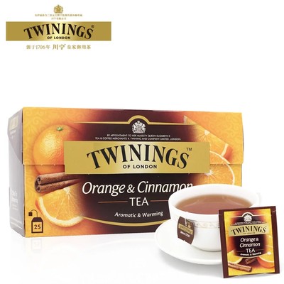 英国川宁Twinings 柑桔肉桂果香红茶25片装 茶包 进口红茶