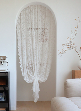 免打孔魔术贴法式白色蕾丝门帘窗帘窗纱帘客厅阳台飘窗短帘隔断帘