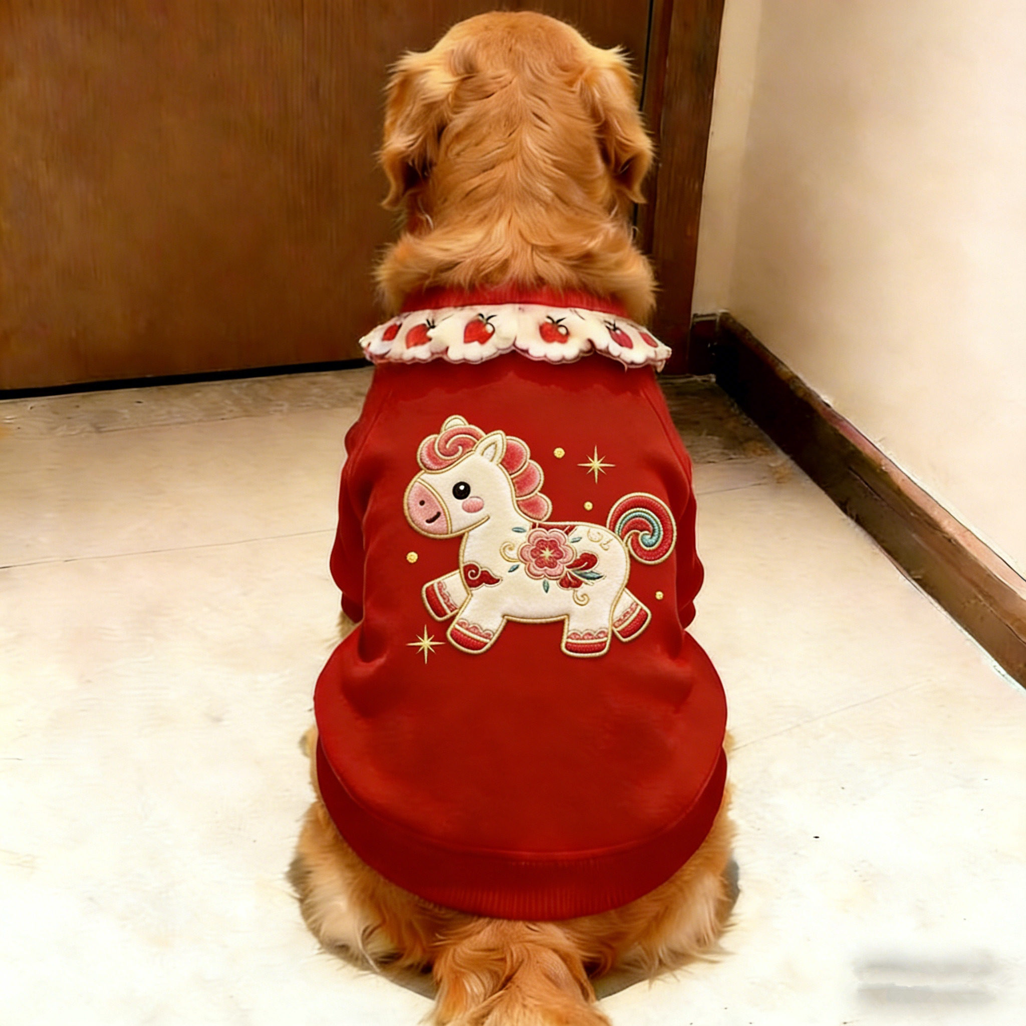 新年中大型保暖金毛狗狗过年衣服狗狗衣服马年福气满满冬宠物衣服