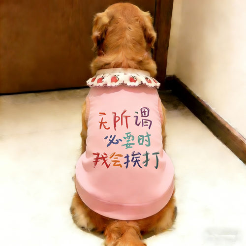 凉感金毛粉色狗背心夏季薄款防飞毛中大型犬卡通衣服宠物服萌宠物