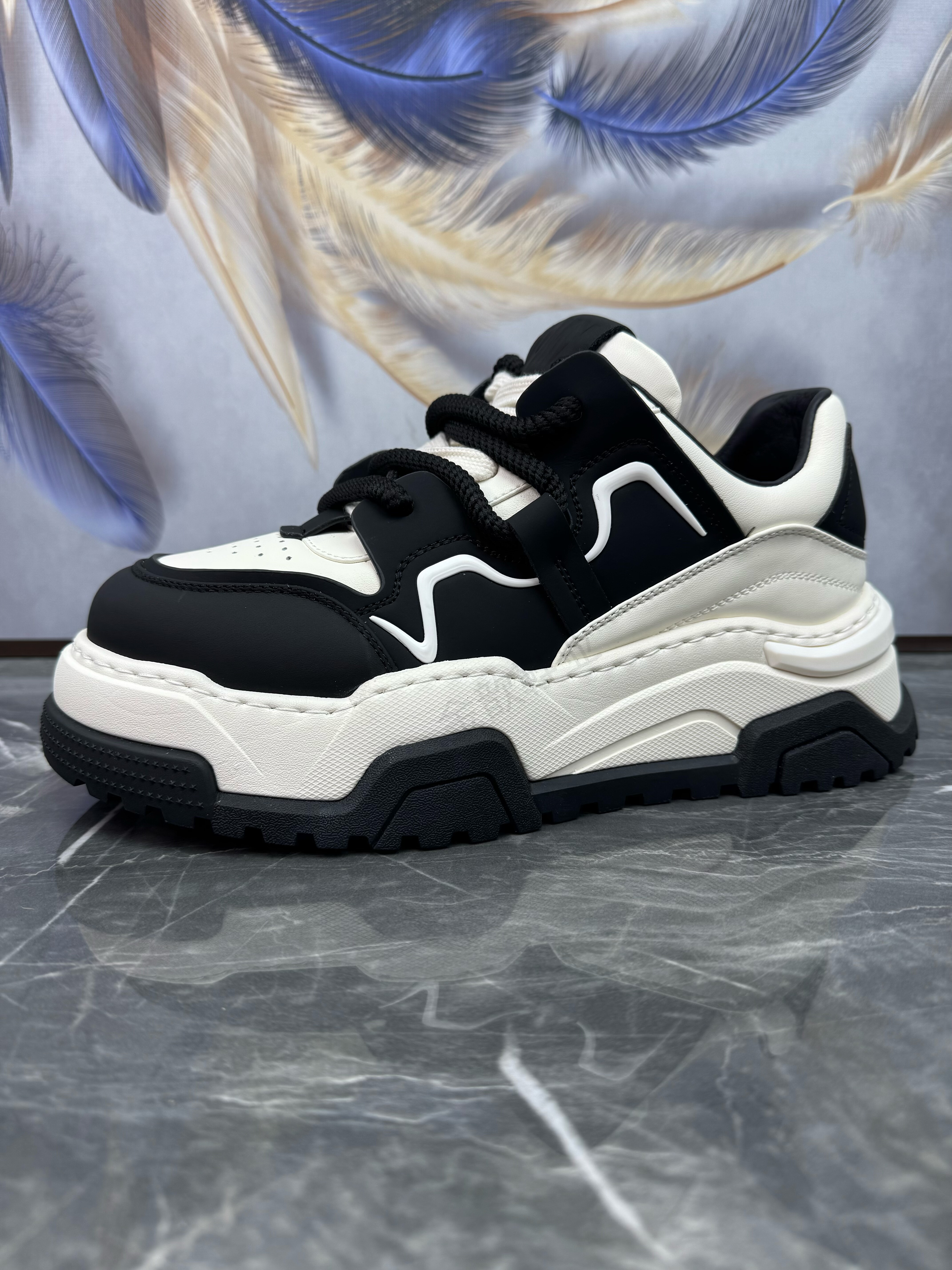 秋季软厚底增高拼色真皮休闲潮鞋