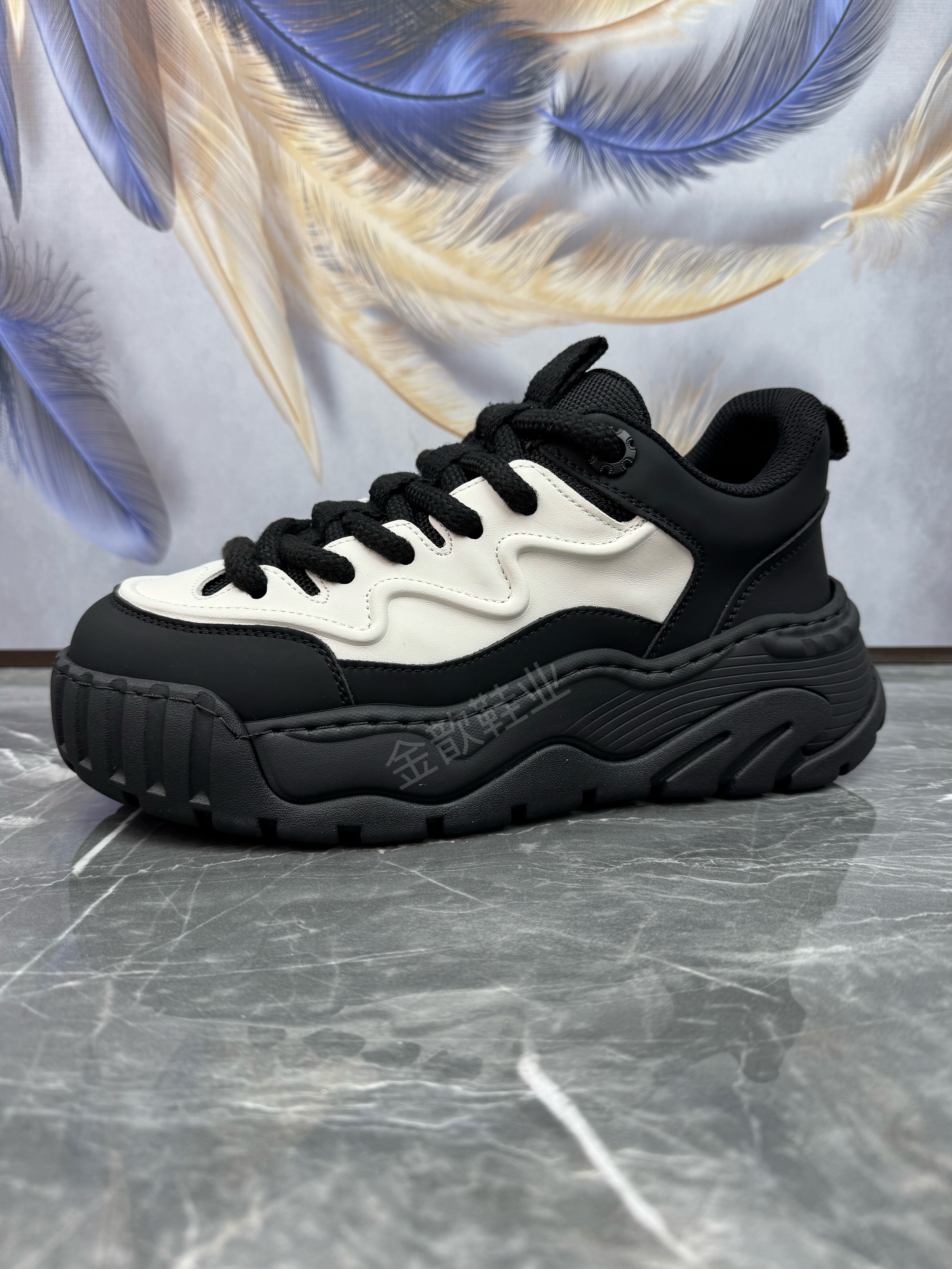 头层牛皮拼色厚底增高休闲潮鞋男