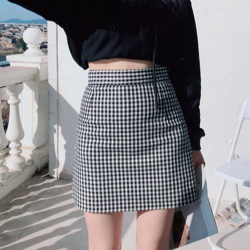 经典黑白格子女士百搭显瘦半身裙