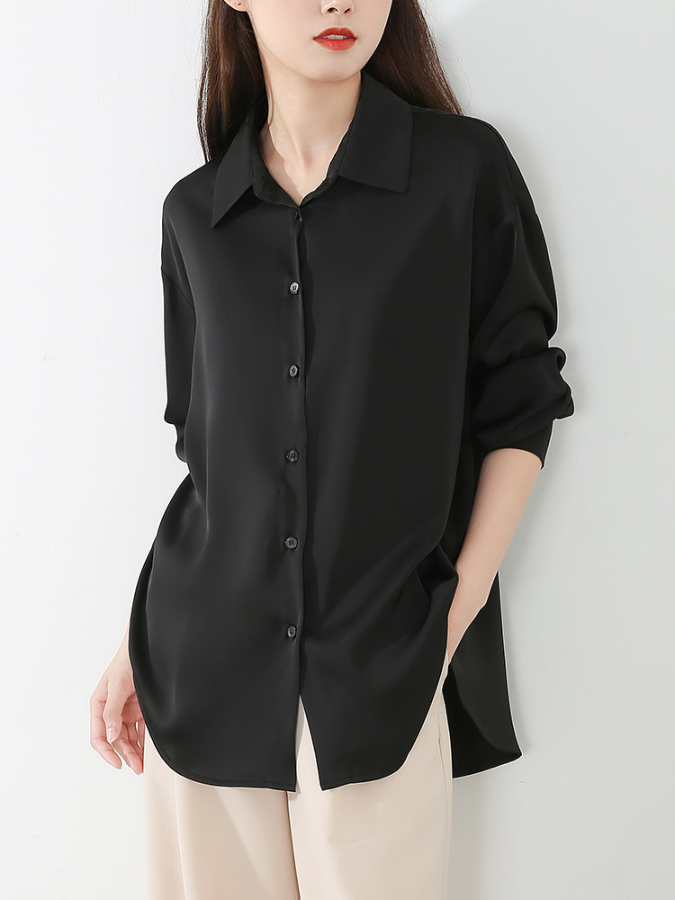 早秋法式黑色雪纺衬衫女春秋季质感衬衣外套垂感小众别致秋冬上衣