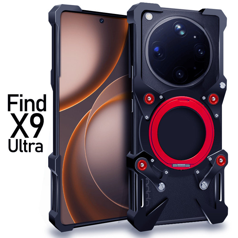 适用于OPPO FindX9SPro手机壳金属机械x9ultra旋转支架指环扣findx9透气散热x9pro半包无边框x9s磁吸保护套男