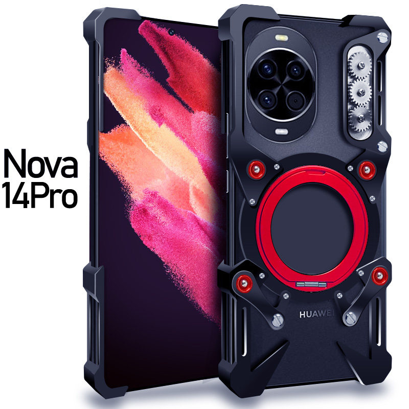 适用于华为nova14ultra机械手臂旋转支架Nova14pro手机壳指环扣无边框navo14金属骨架铁框透气散热磁吸保护套