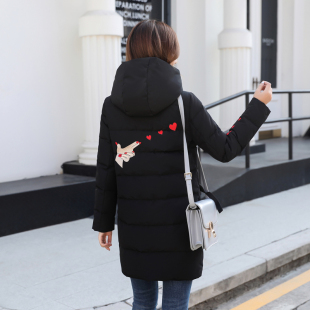 刺绣羽绒服女中长款2025新款韩版加厚反季修身白鸭绒时尚冬装外套