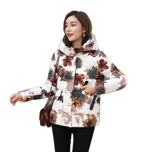花色羽绒服女短款2025年新款爆款女款白色冬季时尚女士印花外套
