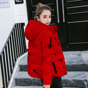 羽绒服女款短款新款时尚棉袄秋冬女士花色大红色棉服红色棉衣外套