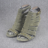 女夏镂空扣带百搭露趾凉靴女鞋 库存特价 清仓真皮高跟坡跟凉鞋 子