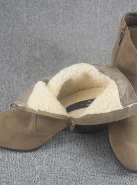 外贸真皮磨砂皮短靴女冬季加绒加厚保暖棉靴粗跟马丁靴毛毛靴女靴