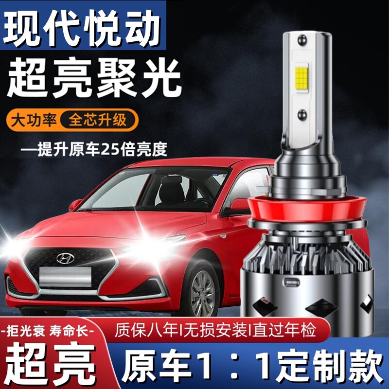 04-22款北京现代悦动led大灯泡超亮LED前大灯透镜改装专用远光近