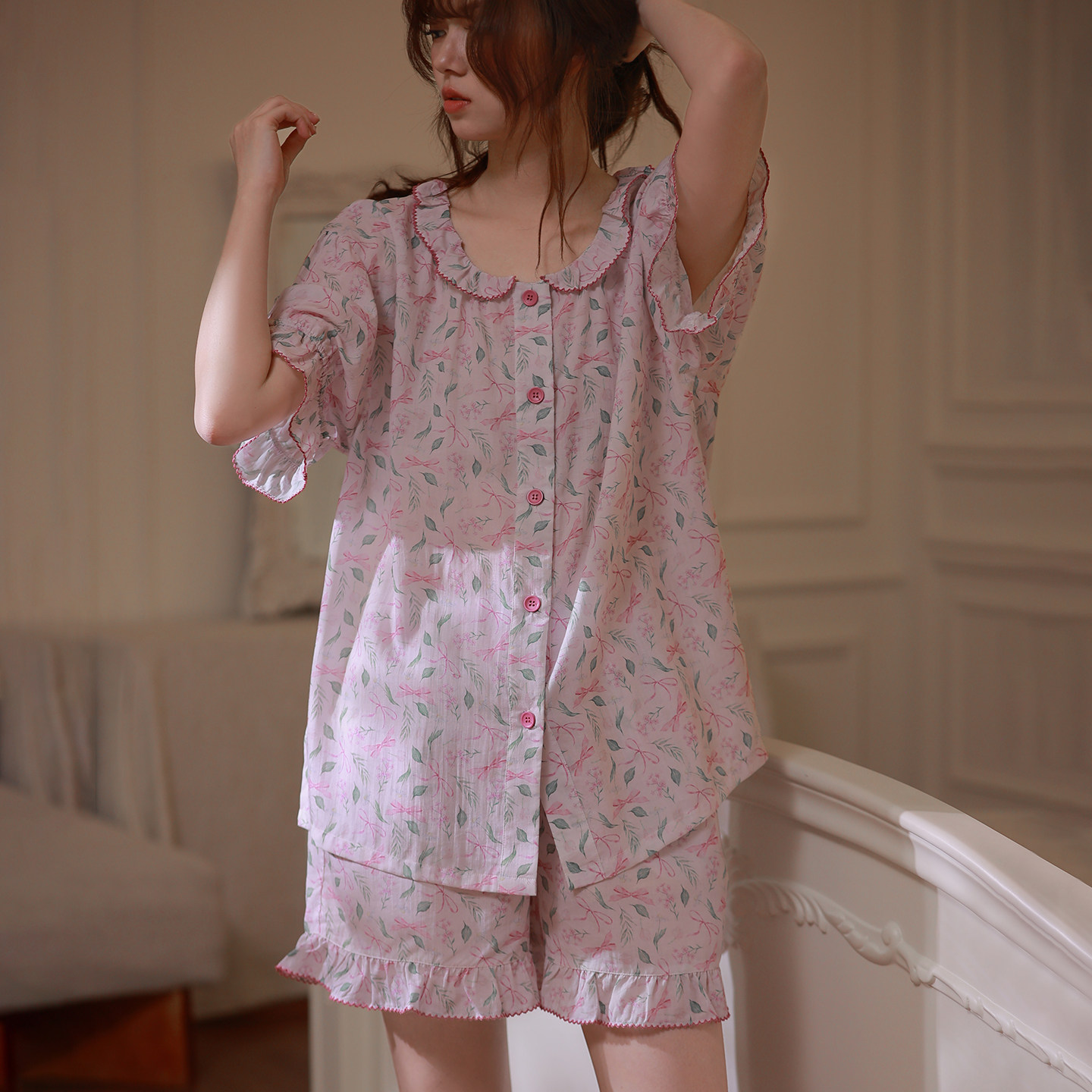 马克公主天丝亚麻睡衣女夏季甜美