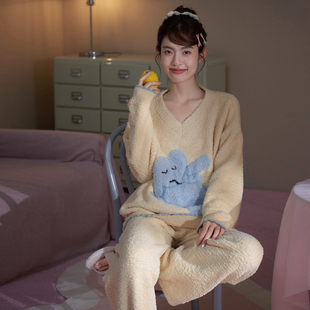 马克公主软萌半边绒睡衣女秋冬可爱卡通加厚毛绒可外穿女生家居服