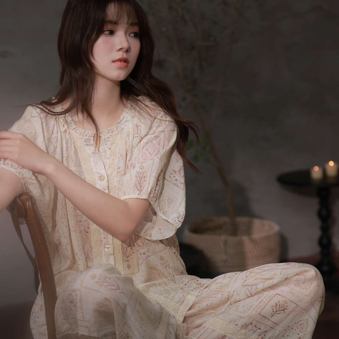 马克公主天丝亚麻睡衣女夏艺术感