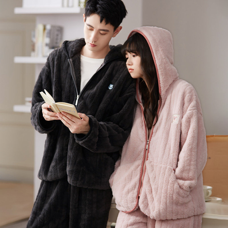 马克公主情侣睡衣冬季珊瑚绒加厚加绒女连帽拉链男士可外穿家居服,女士内衣/男士内衣/家居服,睡衣/家居服套装,淘宝优惠券,粉丝福利购,淘宝优惠卷