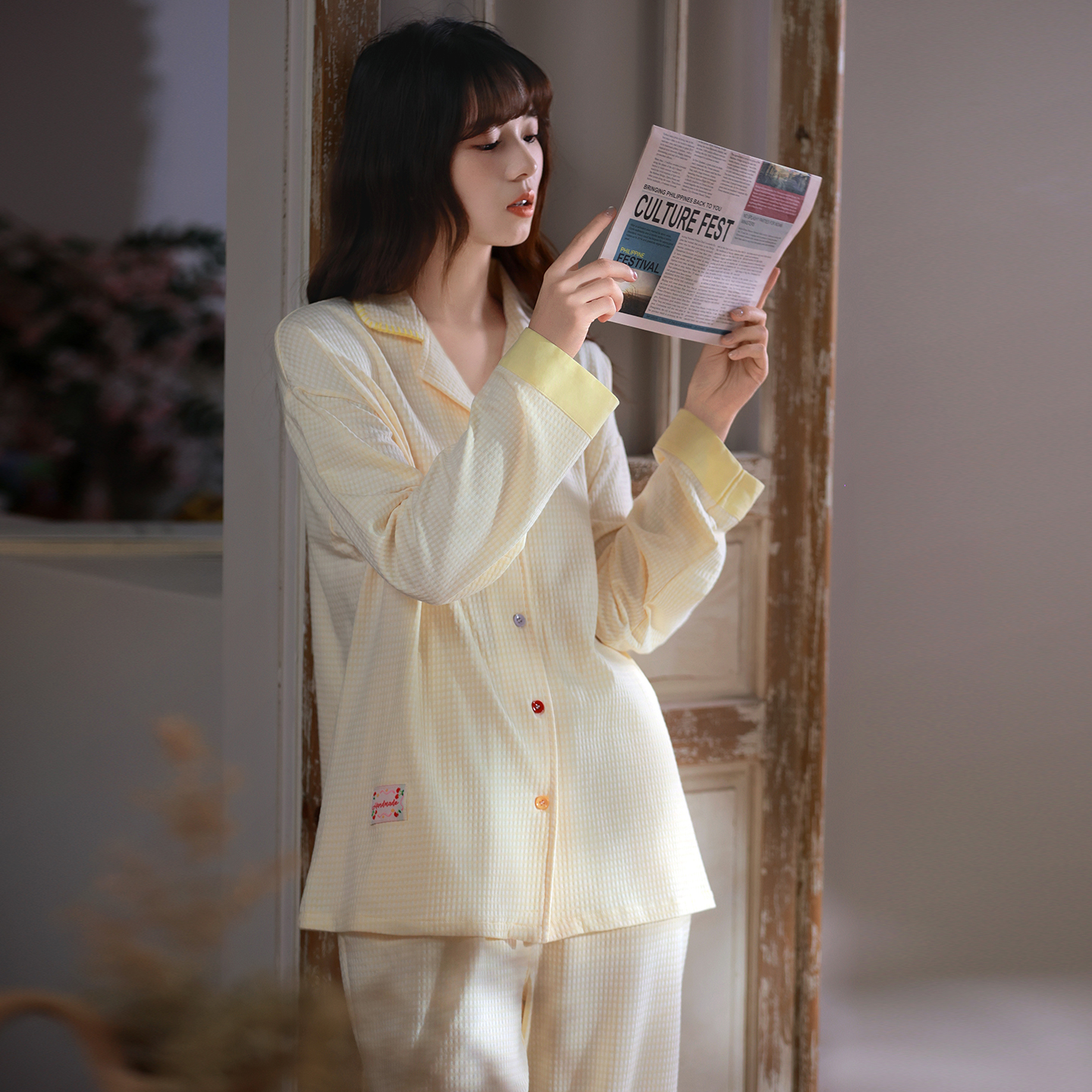 睡衣女春秋柔软棉长袖减龄多巴胺