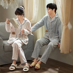 马克公主情侣睡衣冬款珊瑚绒加厚加绒家居服女法兰绒卡通男士套装