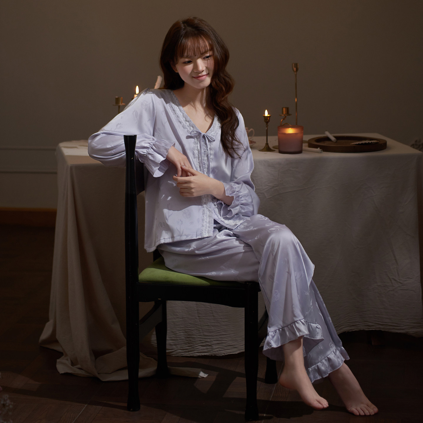 马克公主轻奢冰丝睡衣女春夏蕾丝