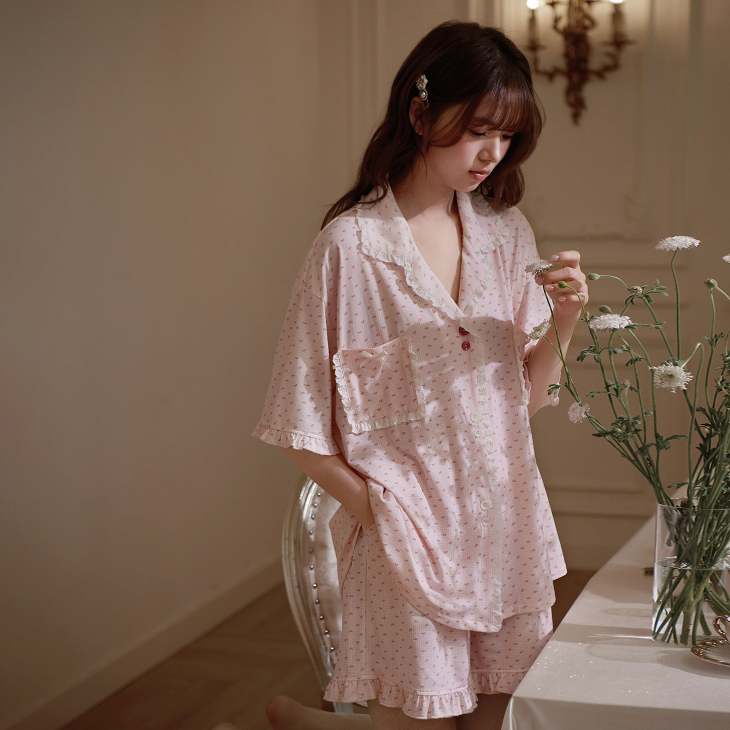 马克公主甜美睡衣女夏新款韩系洋气凉感莫代尔柔软棉小个子家居服