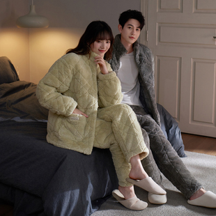 马克公主超厚三层夹棉情侣睡衣冬季拉链立领男女士可外穿棉袄省服