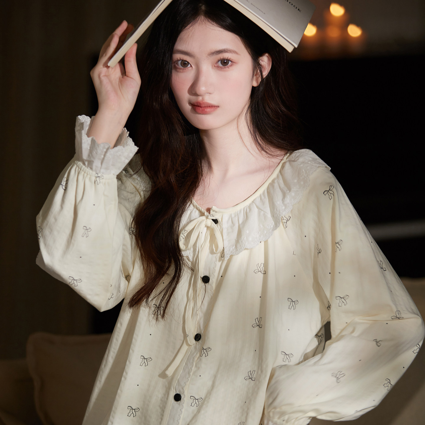 马克公主睡衣女春秋可爱蝴蝶结纯棉长袖少女套装秋冬可外穿家居服