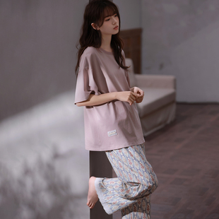 马克公主T恤睡衣女夏季新款短袖长裤针织纯棉洋气复古女士家居服